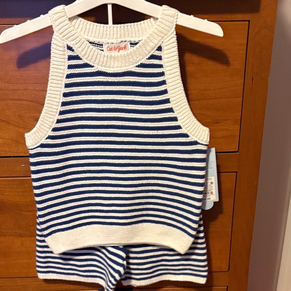 Cat & Jack Navy and White Striped Tank Top